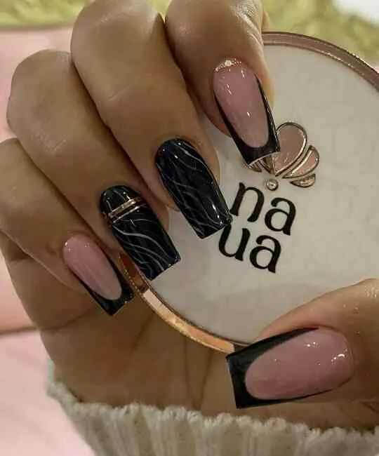 black french tip nails with designs 016 f6ad6de5d3