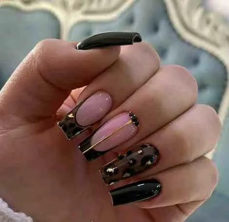 black french tip nails with designs 017 e8a71bf33b