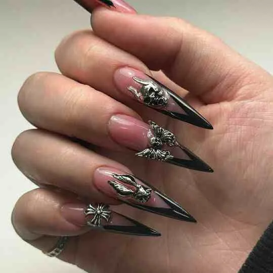 black french tip nails with designs 018 3846e5c597