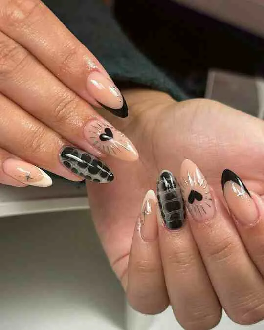 black french tip nails with designs 019 1b07ce866e