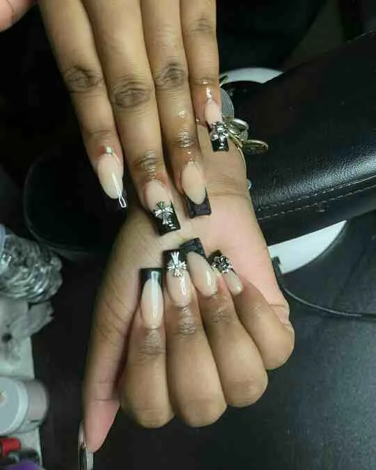 black french tip nails with designs 020 b82fe921a2