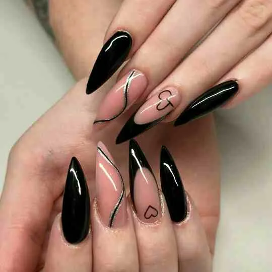 black french tip nails with designs 030 8ed3b2661c