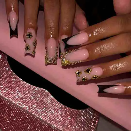 black french tip nails with designs 037 aa3ef8b7b2