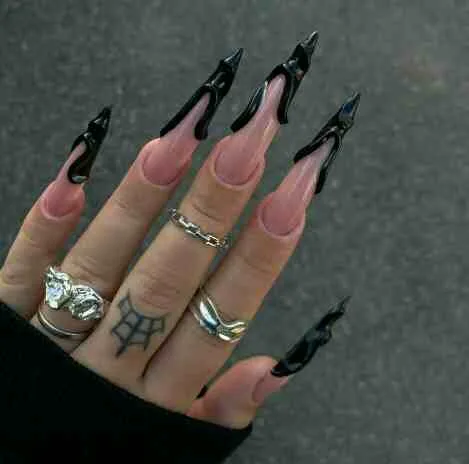 black french tip nails with designs 039 7300ce2fe2