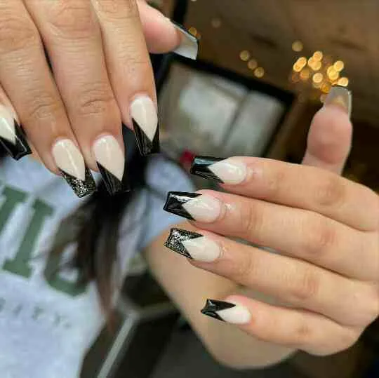 black french tip nails with designs 042 1664e85879