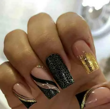 black french tip nails with designs 043 54d7fda2b6