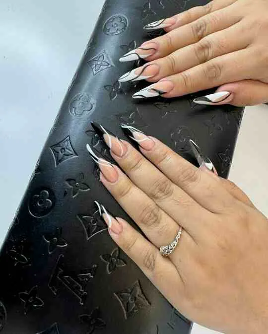 black french tip nails with designs 045 bc44d5ec27