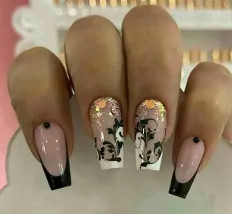 black french tip nails with designs 046 9f1ff798b1