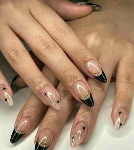 black french tip nails with designs 047 b8b4c9dfd0