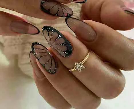 black french tip nails with designs 048 030e09906e