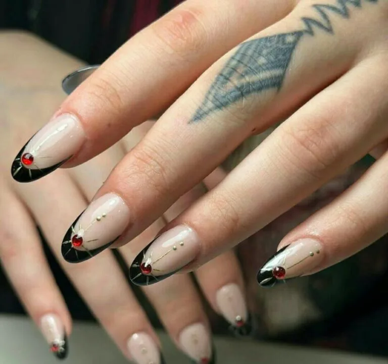 black french tip nails with rhinestones 008 a5ff92c5c8