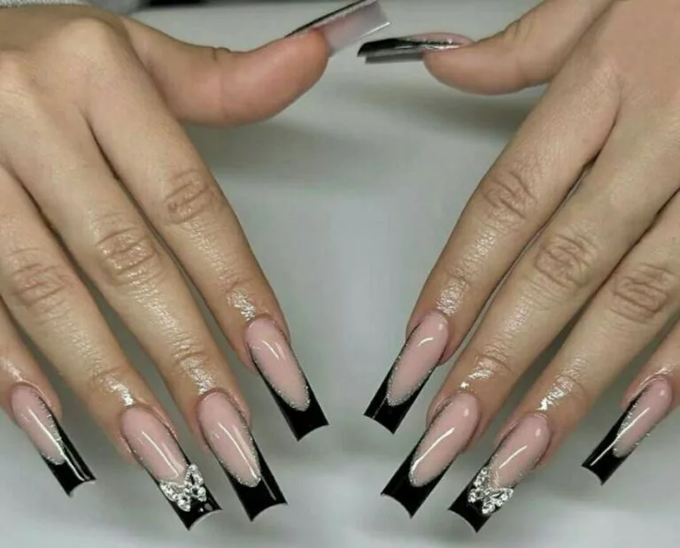 black french tip nails with rhinestones 010 d4b8d101a5