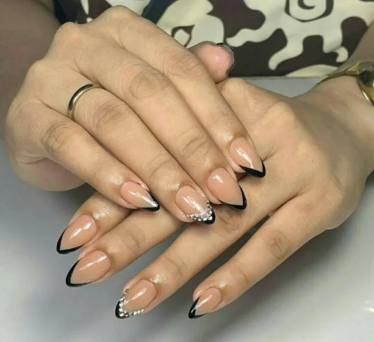 black french tip nails with rhinestones 011 857a359f2e