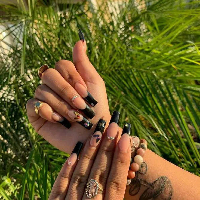 black french tip nails with rhinestones 016 814d5998c7
