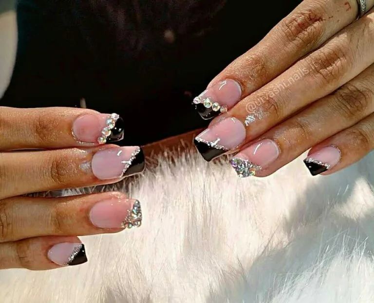 black french tip nails with rhinestones 017 25dc5d658b