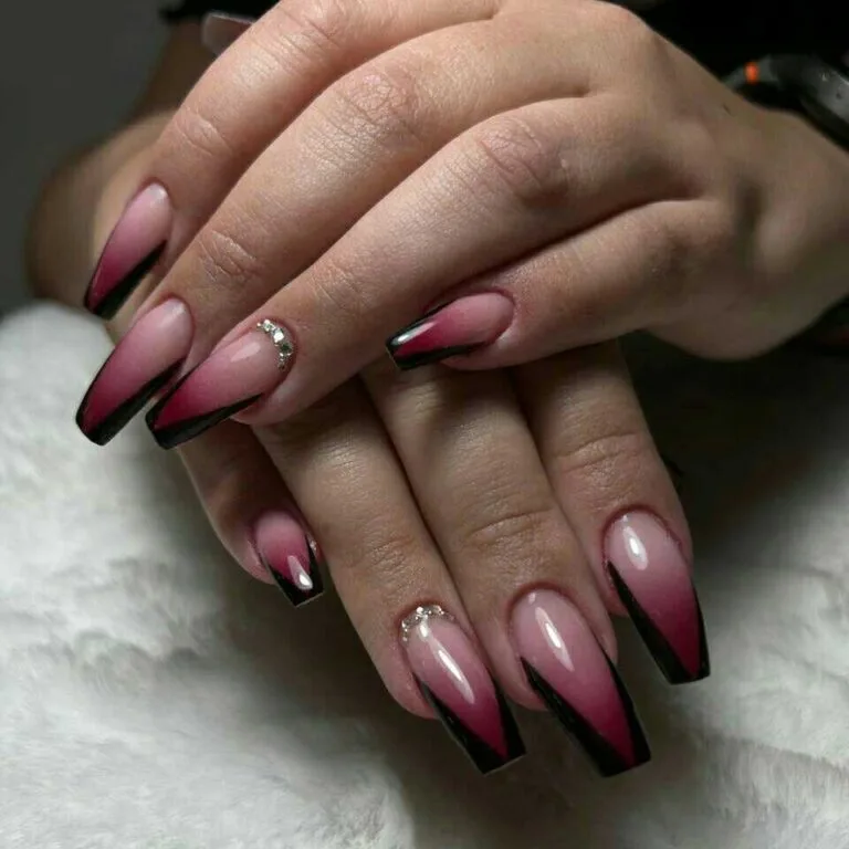 black french tip nails with rhinestones 021 3302f0e1e1