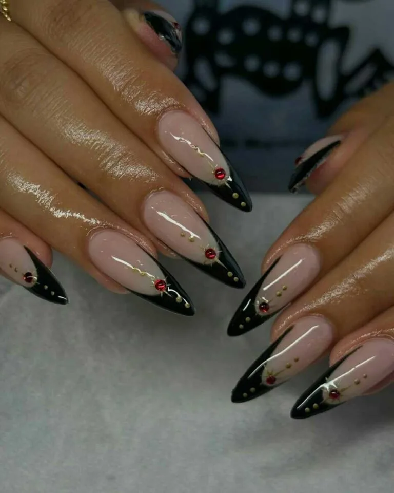 black french tip nails with rhinestones 024 2930fe9708