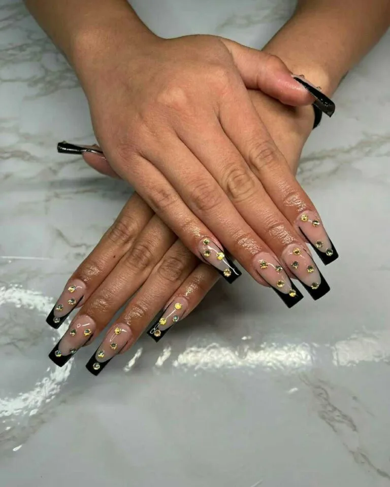 black french tip nails with rhinestones 026 c6df33df34
