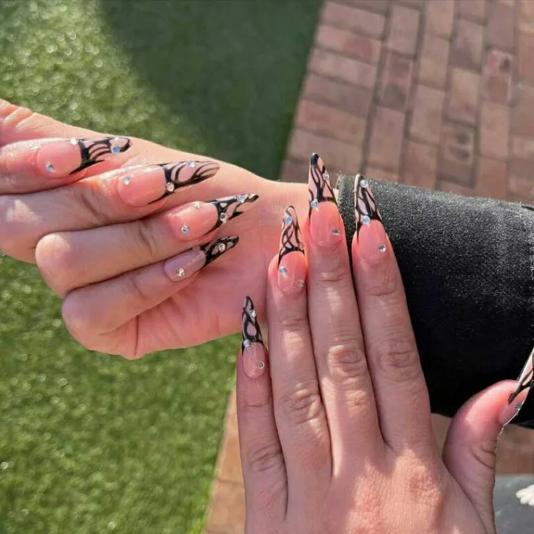 black french tip nails with rhinestones 034 a53a48e538