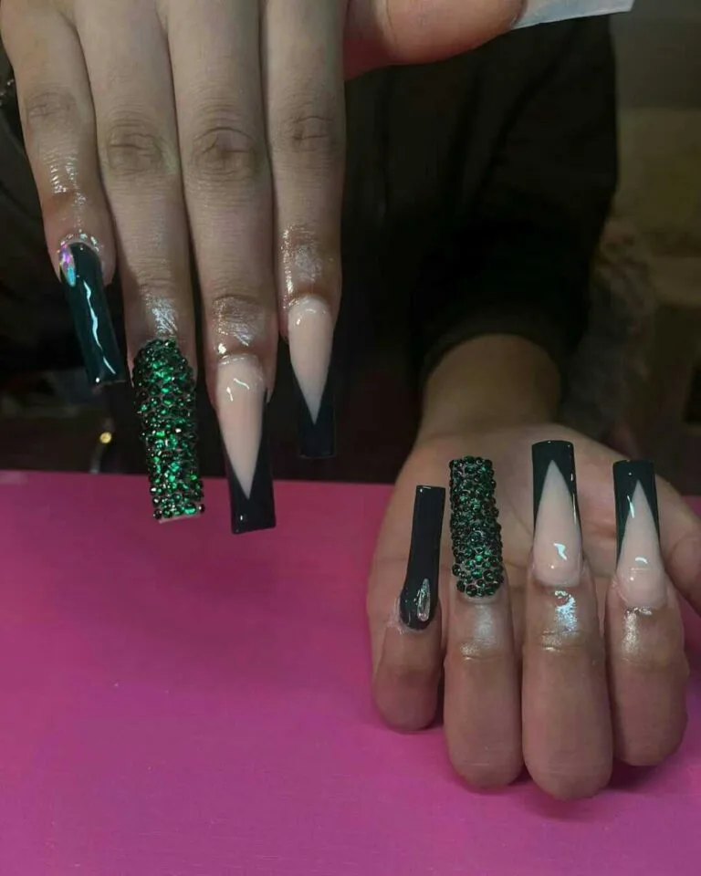 black french tip nails with rhinestones 036 9deb5bc6d9
