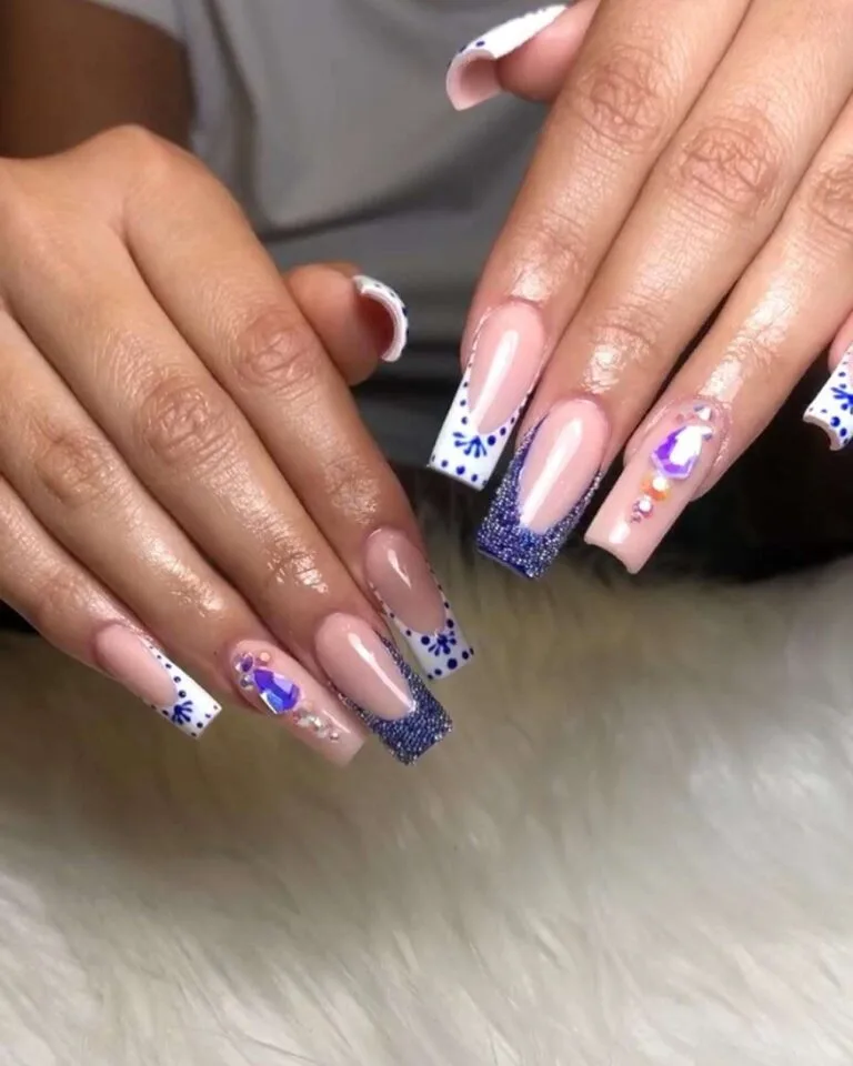 blue and white french tip nails 020 1ef945bbda