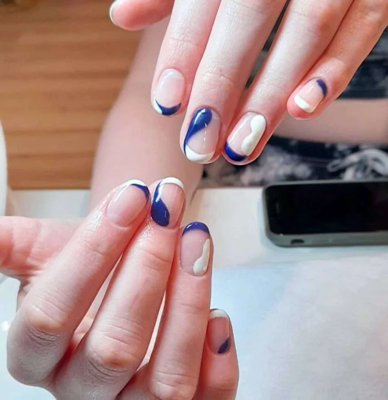 blue and white french tip nails 027 61bc9decf2