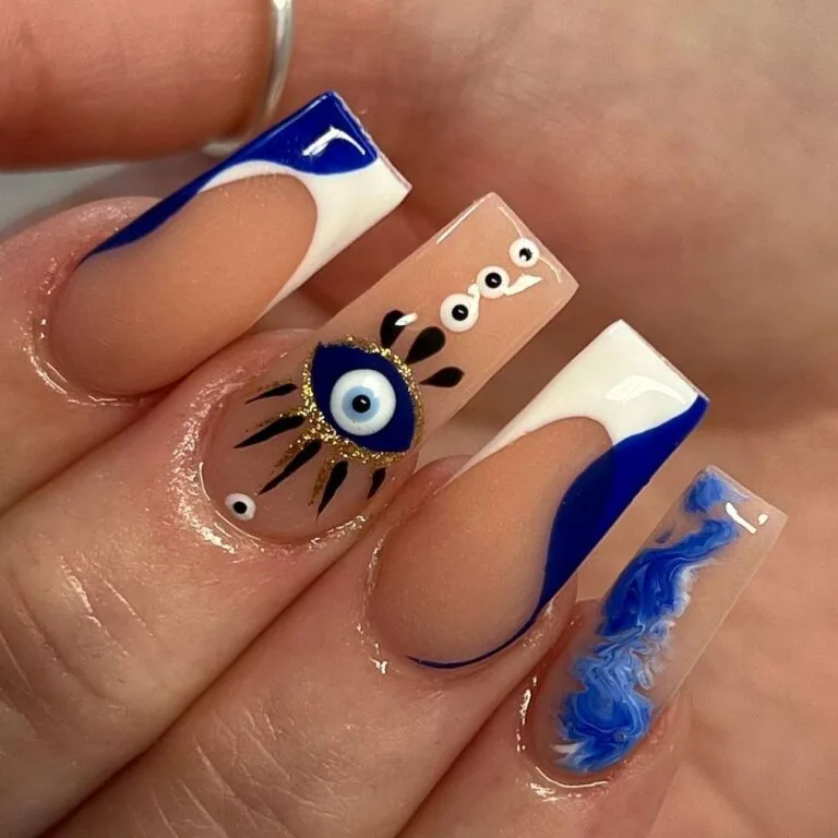 blue and white french tip nails 035 01bb728623