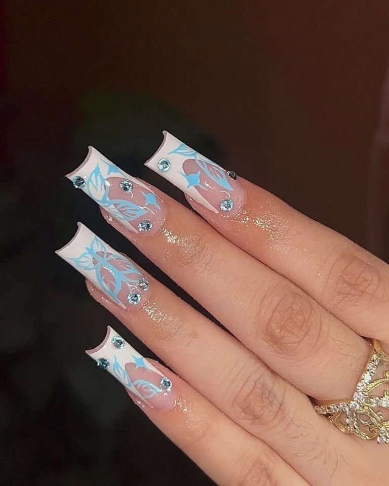 blue and white french tip nails 038 88a4662d58