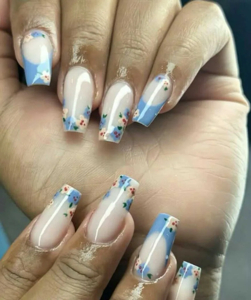 blue french tip nails with flowers 012 ad8473b1f1