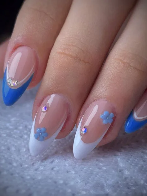 blue french tip nails with flowers 047 8ed0ce53e0