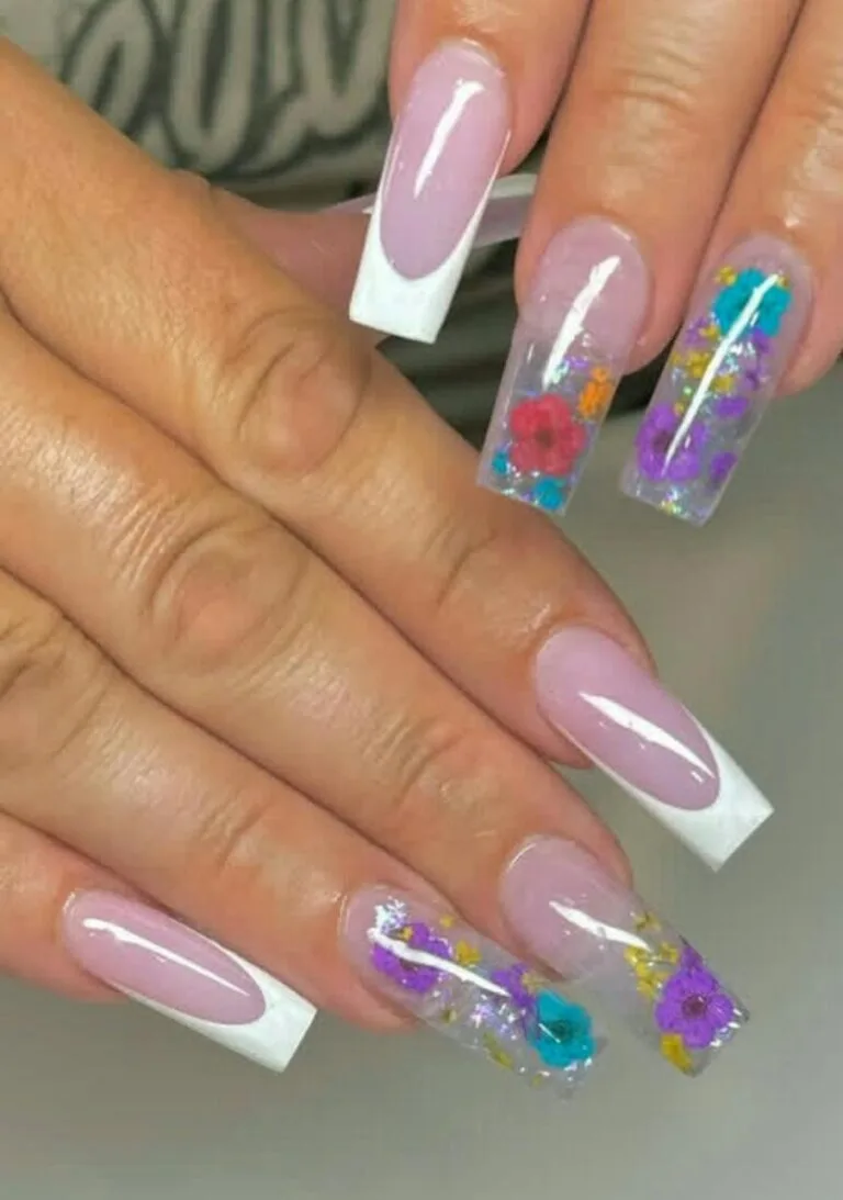 french tip nail designs with flowers 002 076710070f