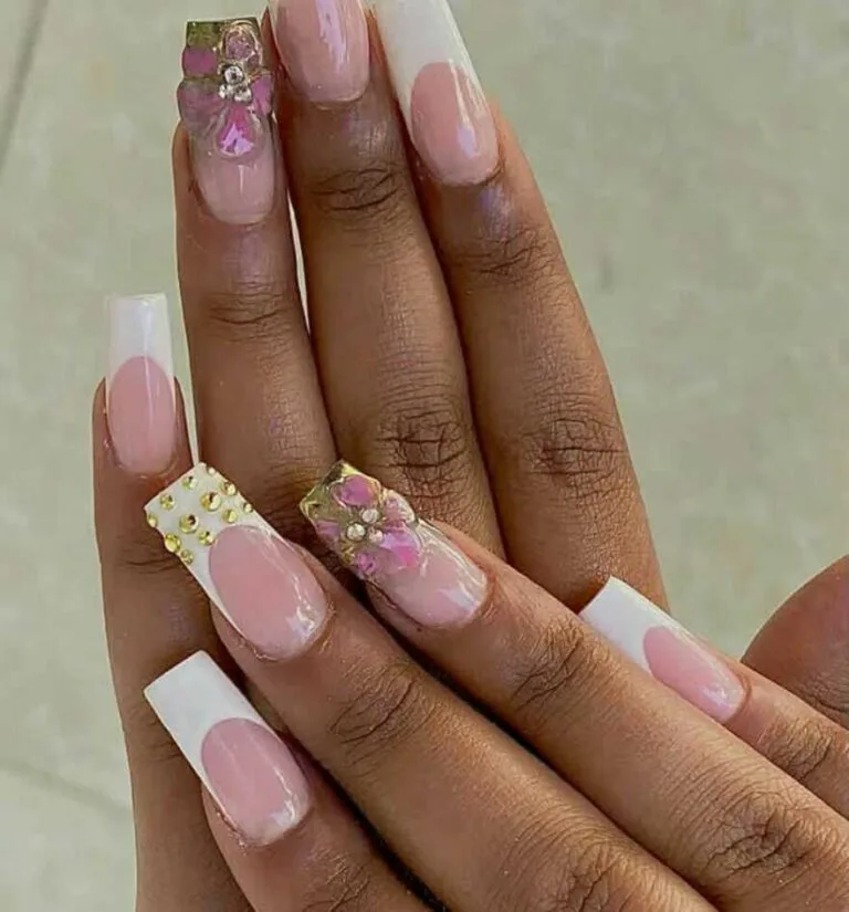 french tip nail designs with flowers 007 0d662e08cd