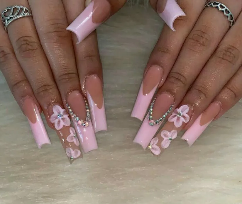 french tip nail designs with flowers 012 0fb609ae5b
