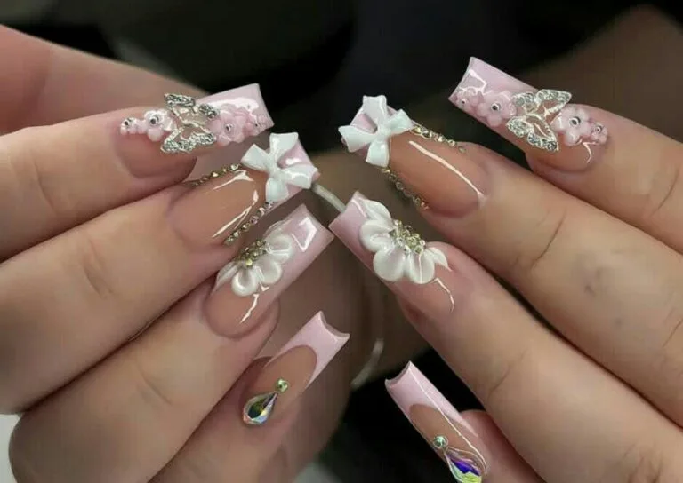 french tip nail designs with flowers 017 c8b5ec1877
