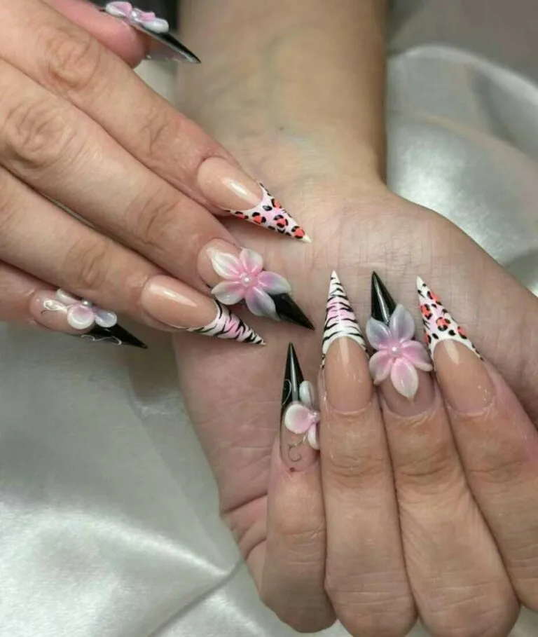 french tip nail designs with flowers 023 656509d4de