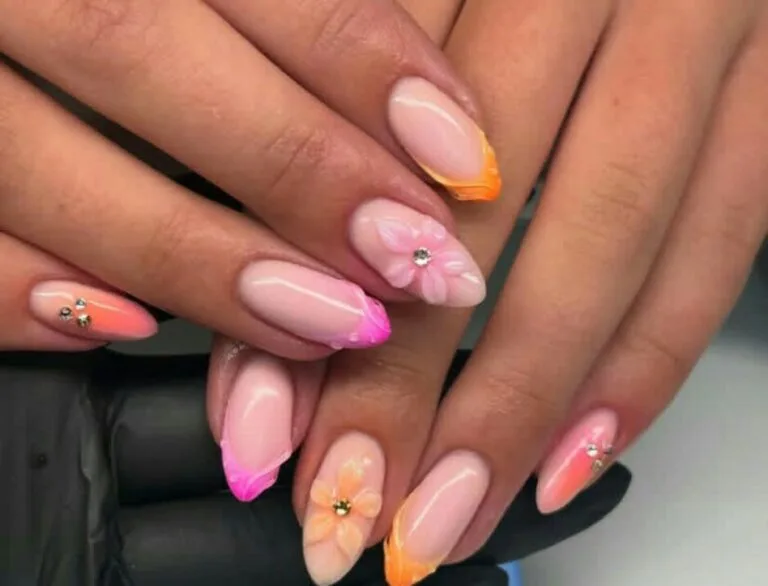 french tip nail designs with flowers 029 0675563503