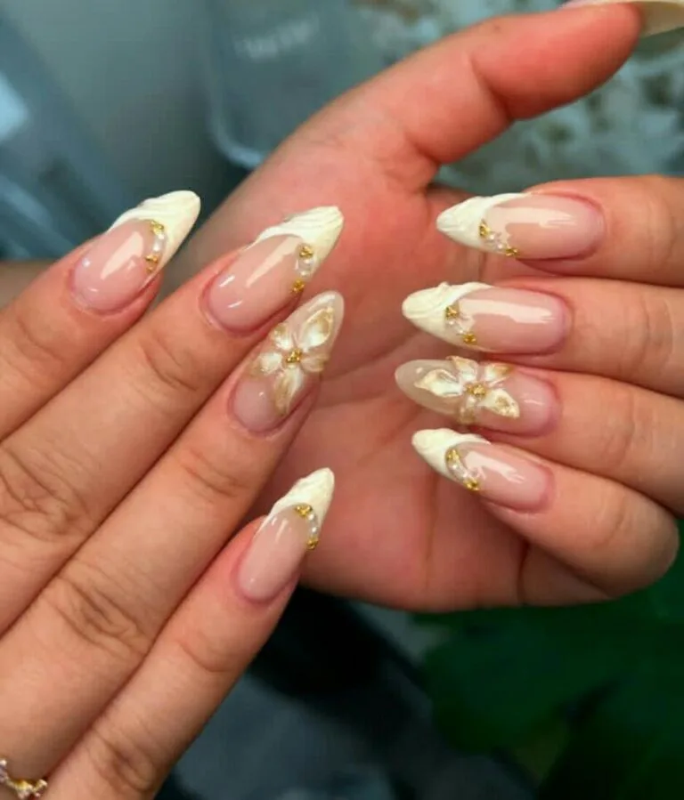 french tip nail designs with flowers 032 94d15270c0