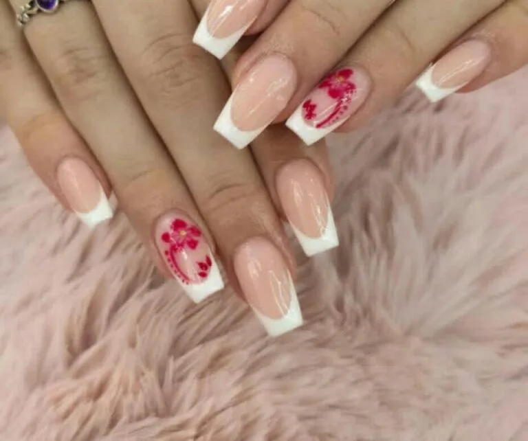 french tip nail designs with flowers 033 58334089d0