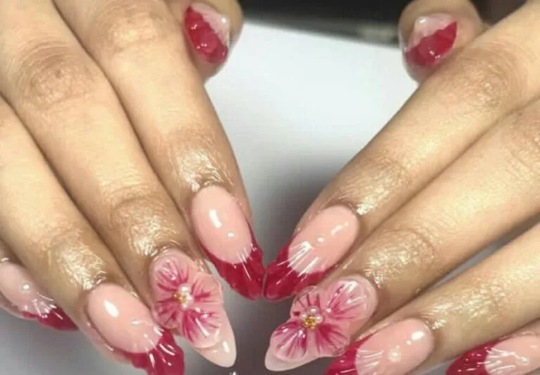 french tip nail designs with flowers 034 231bd9685b