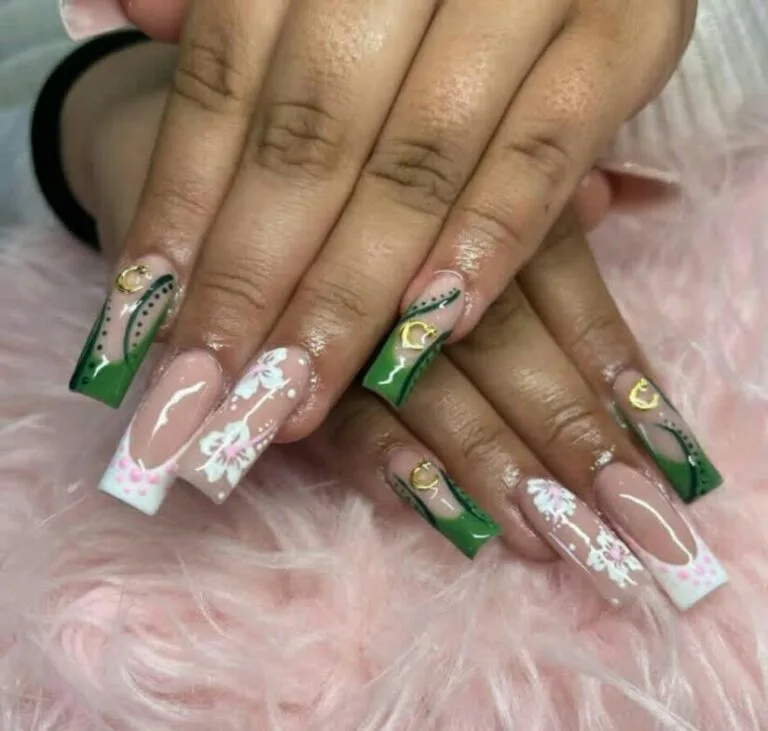 french tip nail designs with flowers 035 960117af84
