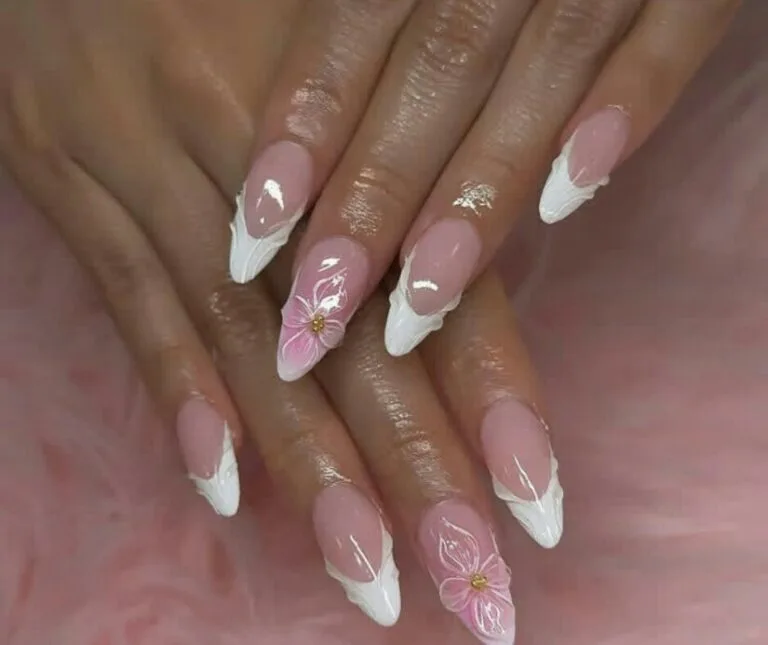 french tip nail designs with flowers 038 3336e487cd