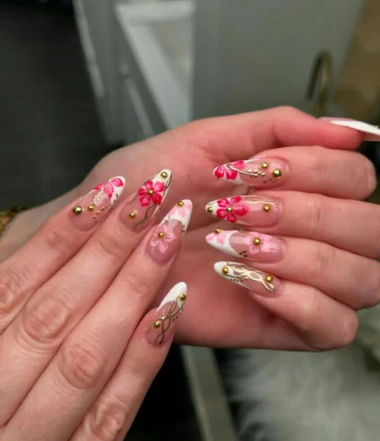 french tip nail designs with flowers 044 b6dbfed6df