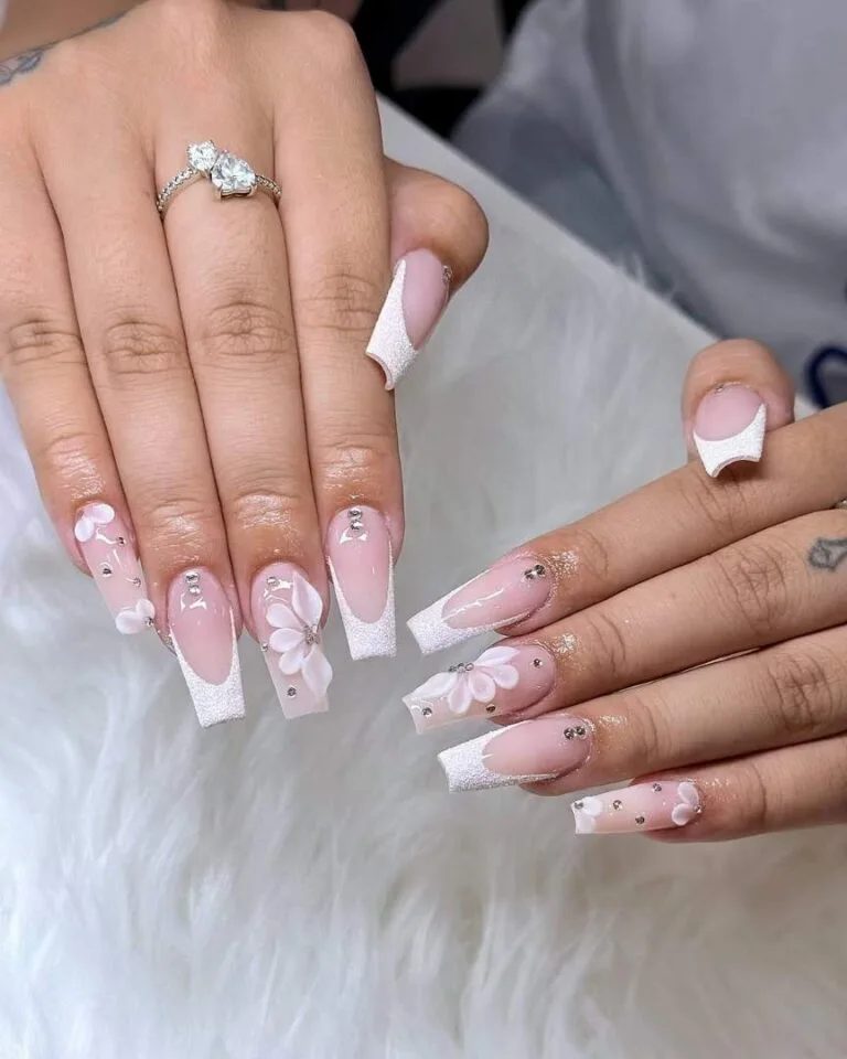 35+ French Tip Nail Designs With Rhinestones That Totally Sparkle 1