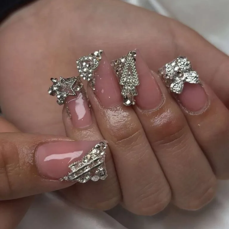 french tip nail designs with rhinestones 014 537fd40863