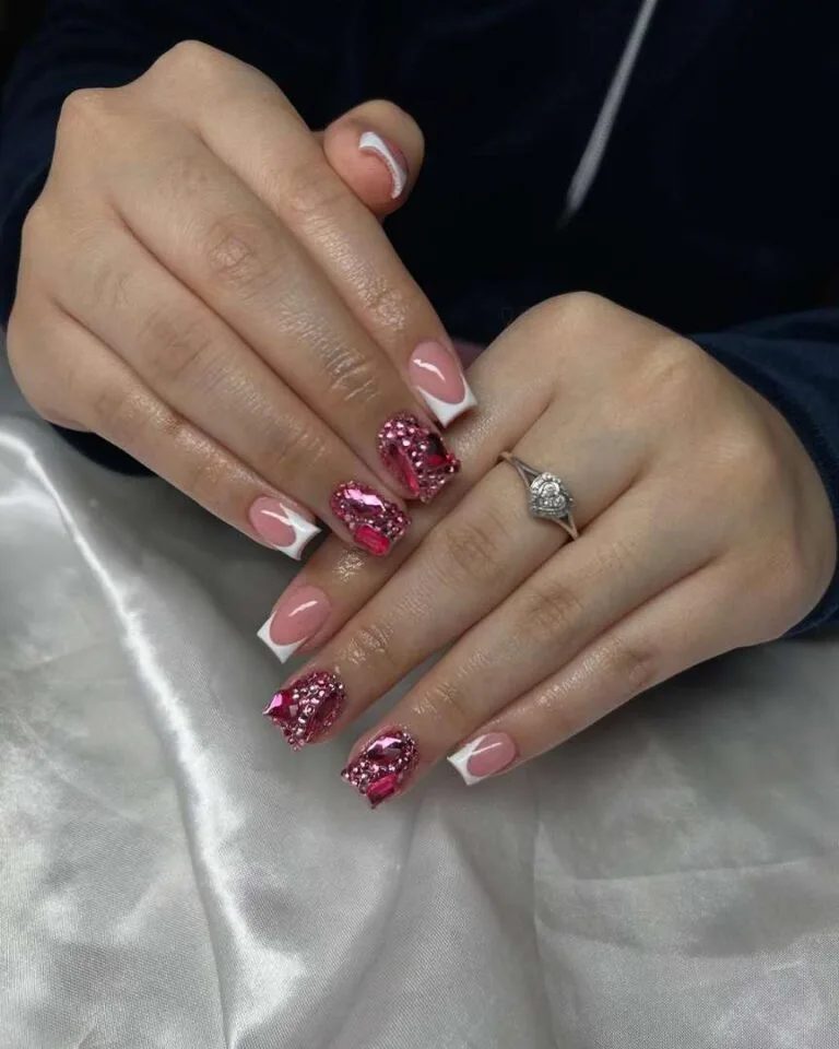 french tip nail designs with rhinestones 033 0ef946eded