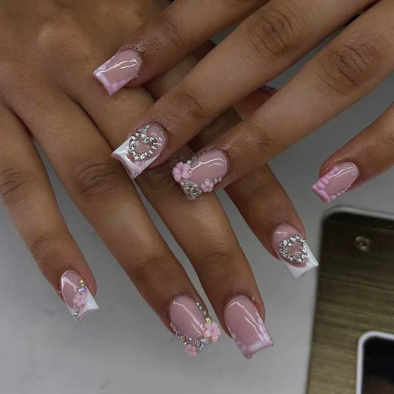 french tip nail designs with rhinestones 034 4f755f8de1