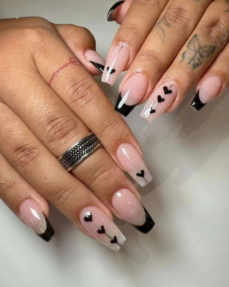 french tip nails with heart design 003 cef09773ea