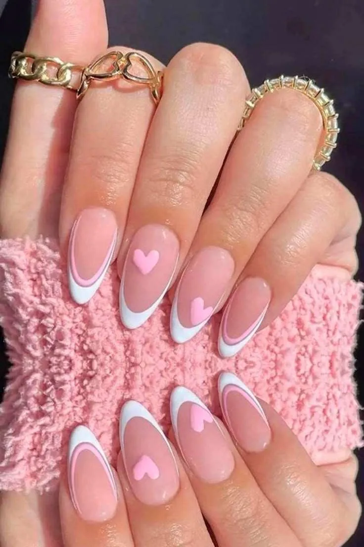 french tip nails with heart design 004 8669c19f30