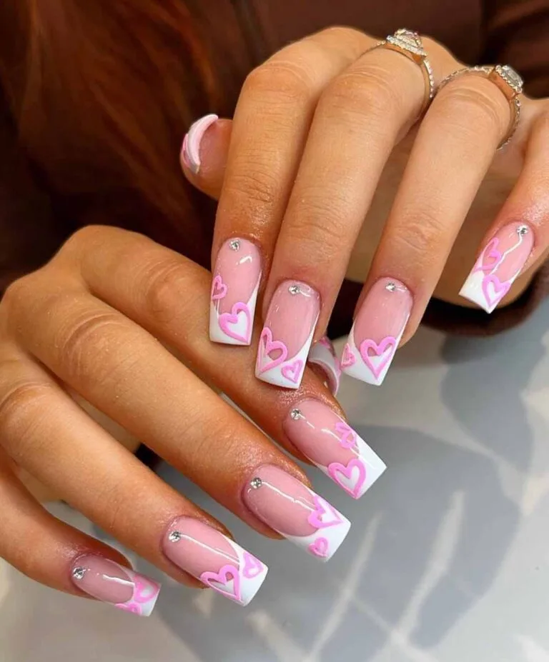 french tip nails with heart design 006 27f7c52a0b