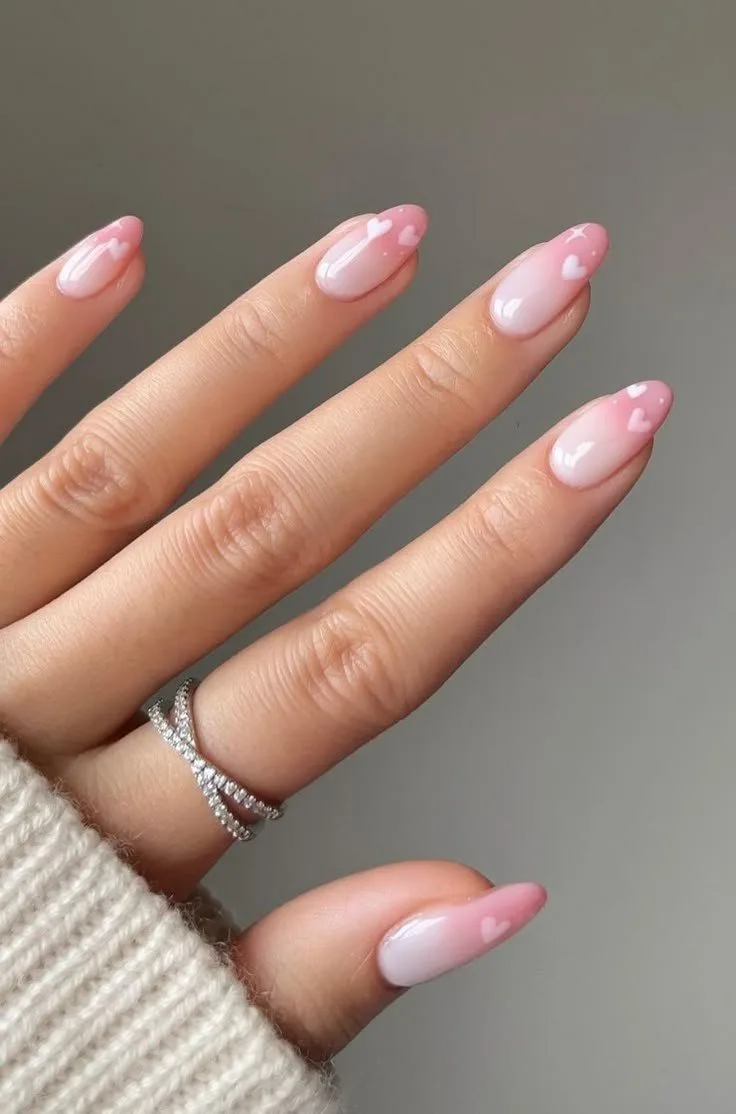 french tip nails with heart design 007 71367c5c2d